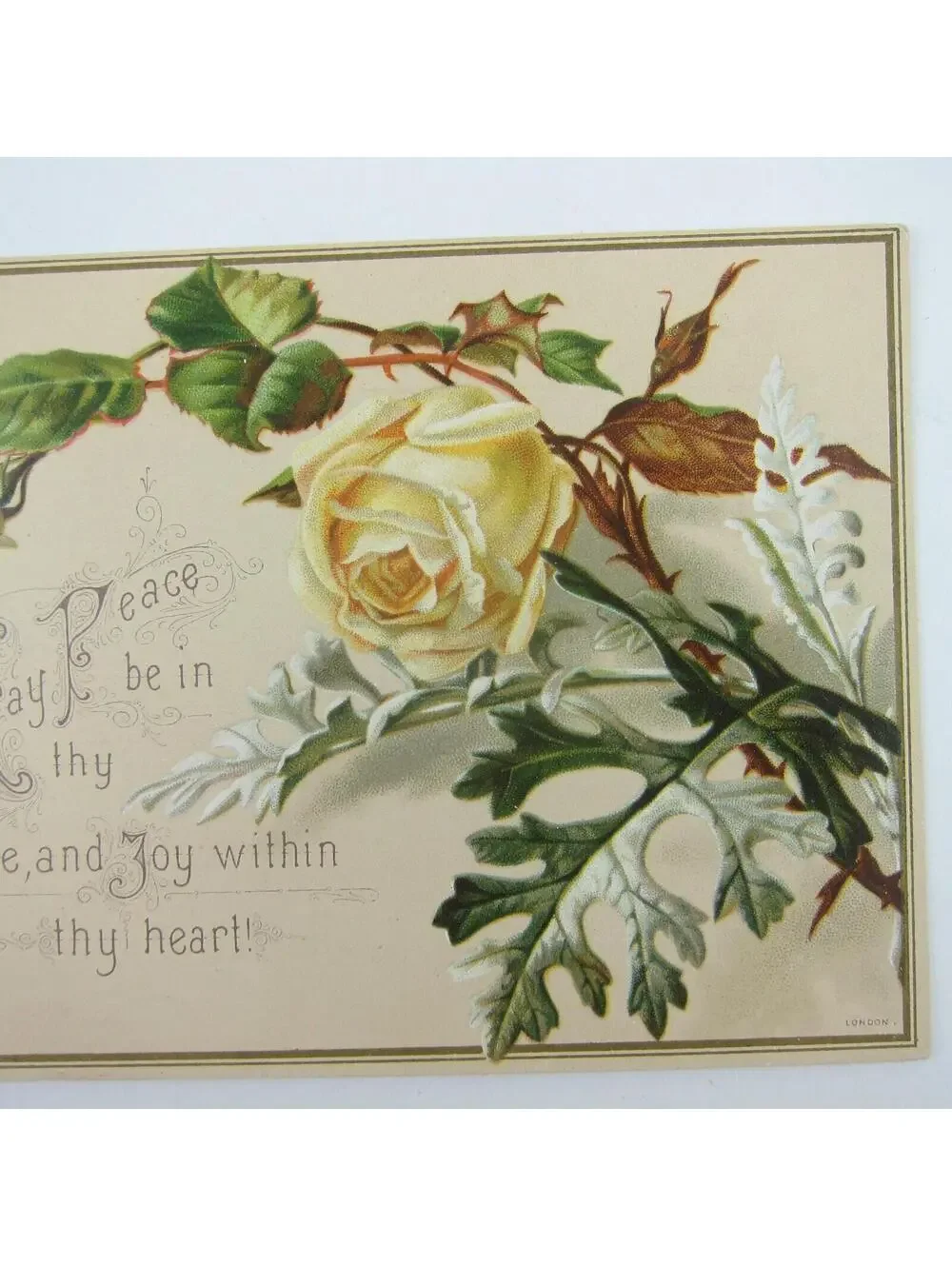 Victorian Greeting Card Raphael Tuck & Sons Yellow Rose Flower Peace Joy Antique